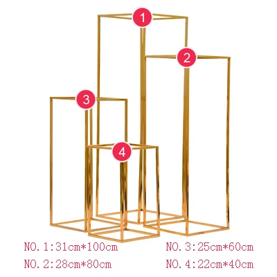 Свадебный сценический фон центральный макет металлический Железный позолоченный геометрический прямоугольник квадратная рамка цветок стенд украшения реквизит - Цвет: gold plated 4pc set
