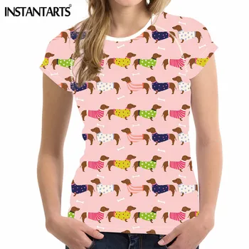 

INSTANTARTS Summer Women 3D Designer Tshirt Plus Size Dachshund Dog Women's o-neck Casual Slimming Short Tshirt Too Tee T-shirt