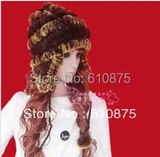 Женские зимние утепленные вязаные шапки с кроличьим мехом, большие размеры, женские двухслойные шапочки, теплые меховые шапки