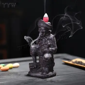

Pirate Captain Backflow Incense Cones Burner Aroma Censer Smoke Waterfall Incense Holder Creative Ceramic Crafts Home Decor