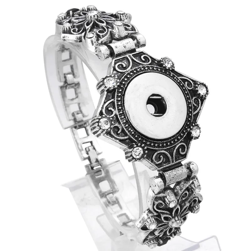 

New Snap Jewelry Antique Silver Plated Vintage Chains Snap Bracelet Bangles Fit 18MM Snap Buttons DIY Jewelry ZE369