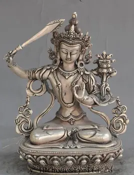 

Tibet buddhism silver Manjushri bodhisattva Hold Wisdom Sword buddha statue