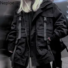 Neploe Koreanische Streetwear Harajuku Schwarz Denim Jacke Übergroßen Taschen Frauen Jeans Jacken Lose BF Vintage Casual Mäntel 39106