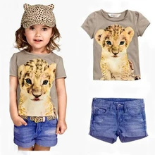Комплекты детской одежды; коллекция года; летняя стильная Изысканная одежда для девочек С Рисунком Тигра; топы+ джинсовые шорты; детский спортивный костюм из 2 предметов