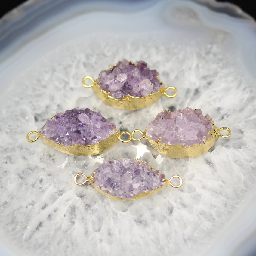 

Nature Ame thyst Quartz Stone Marquise Eye Connector Beads, Purple Quartz Druzy Stone Beads Jewelry Making