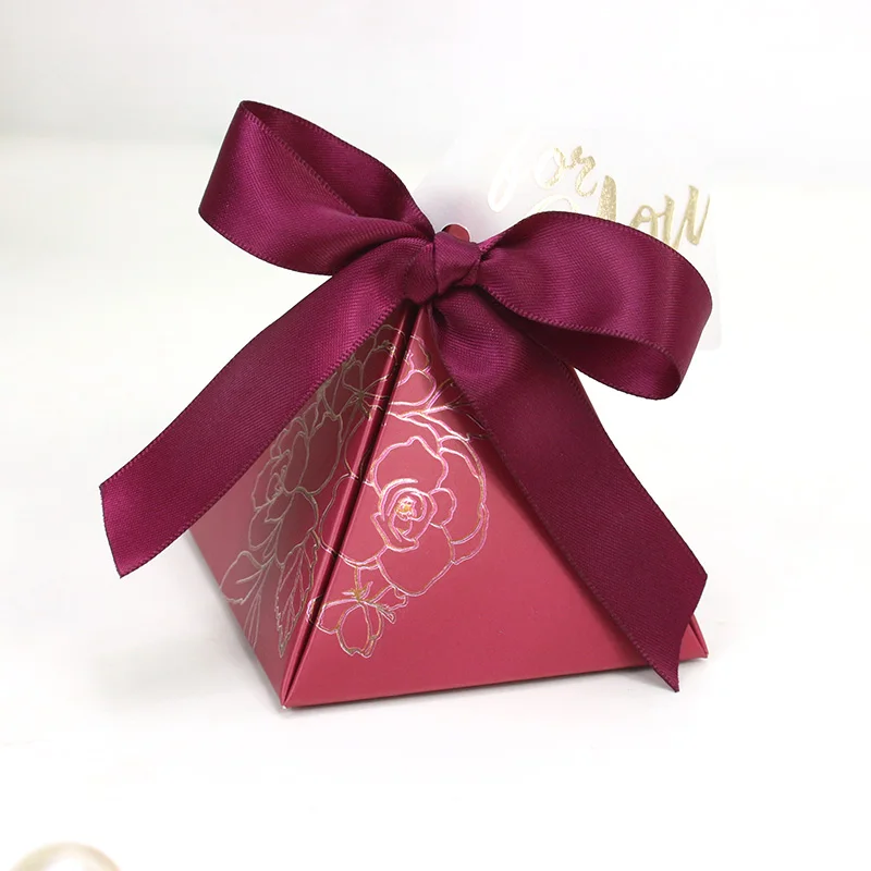 AVEBIEN Baby Shower треугольная пирамида конфеты коробка со свадебными сувенирами и подарками коробки Свадебные украшения конфеты сумки для гостей 50 шт - Цвет: Wine red