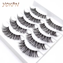 YOKPN 5 Pairs Transparent False Eyelashes Messy Cross Thick Natural Fake Eye Lashes Makeup Tips Bigeye Long False Eye Lashes