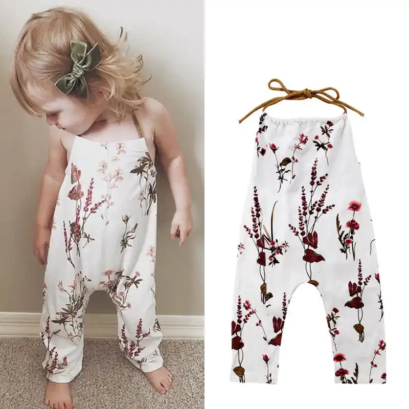 US Toddler Baby Girl Strap Floral Mesh Short Jumpsuit Hawaii Beach Party Dresses