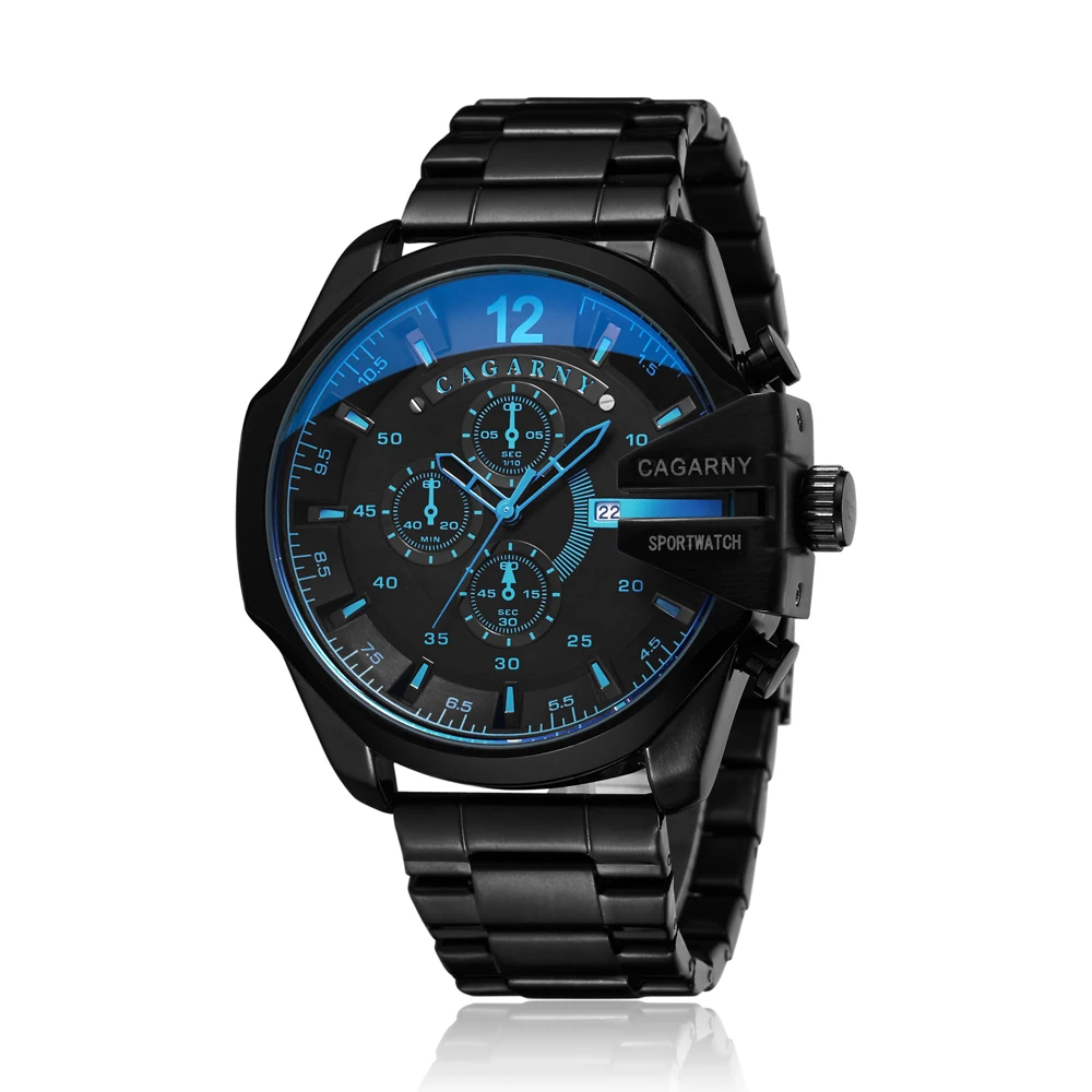 

Cagarny Mens Watches Man Black Stainless Steel Watchband Quartz Watch For Men Date Waterproof Military Army Relogio Masculino