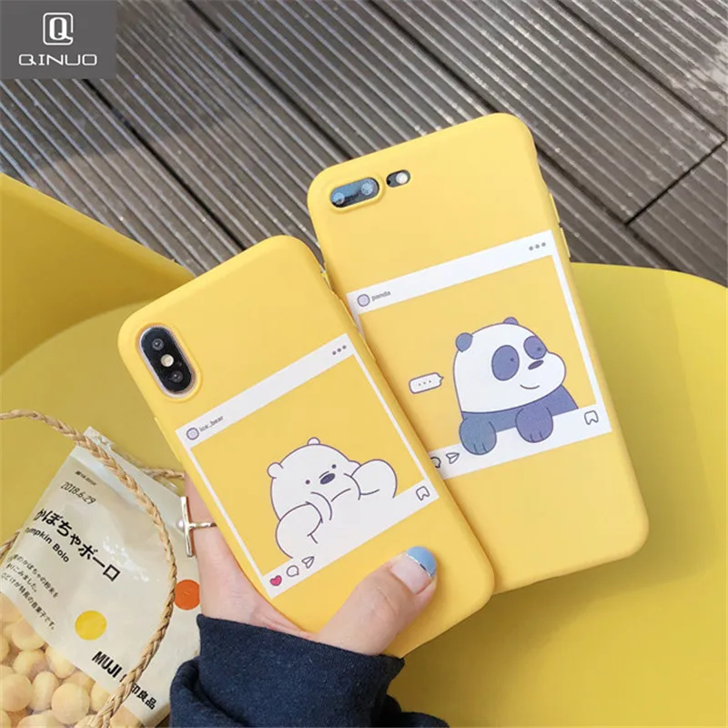 

QINUO Japanese Tide Cute Cartoon Bear Case For iPhone 6 6S X Trend Soft TPU Couple case For iPhone 7 Plus 8 X Cover Capa Fundas