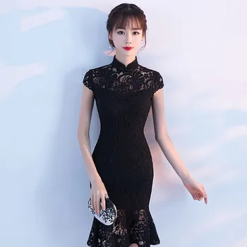 

Sexy Short Slim Cheongsam Dress Fashion Women Traditional Chinese Wedding Gown Qipao Embroidery Oriental Collars China Bride