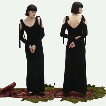 

2017 black maxi dress hollow out shoulder backless dress sexy evening party dress amazing vestid long dress slim autumn dress