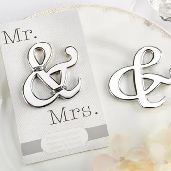 

50Pcs Wholesale "Mr. and Mrs." Ampersand Bottle Opener Favor For Party Supplies Silver Wedding Gift For Guest Free Shipping Lot