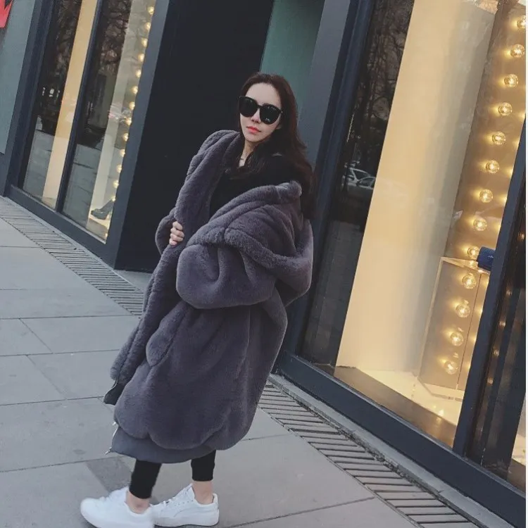 New Winter Warm Hooded Large Size Medium Length Solid Color Fur & Faux Fur Women 2018 New Casual Long Sleeve Women Fur Coat