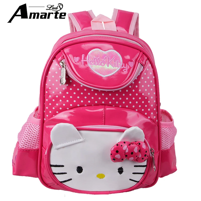

New Cute Dot Hello Kitty Girls Backpacks Children School Bag For Kids High Quality PU Leather kindergarten Bag mochila escolar