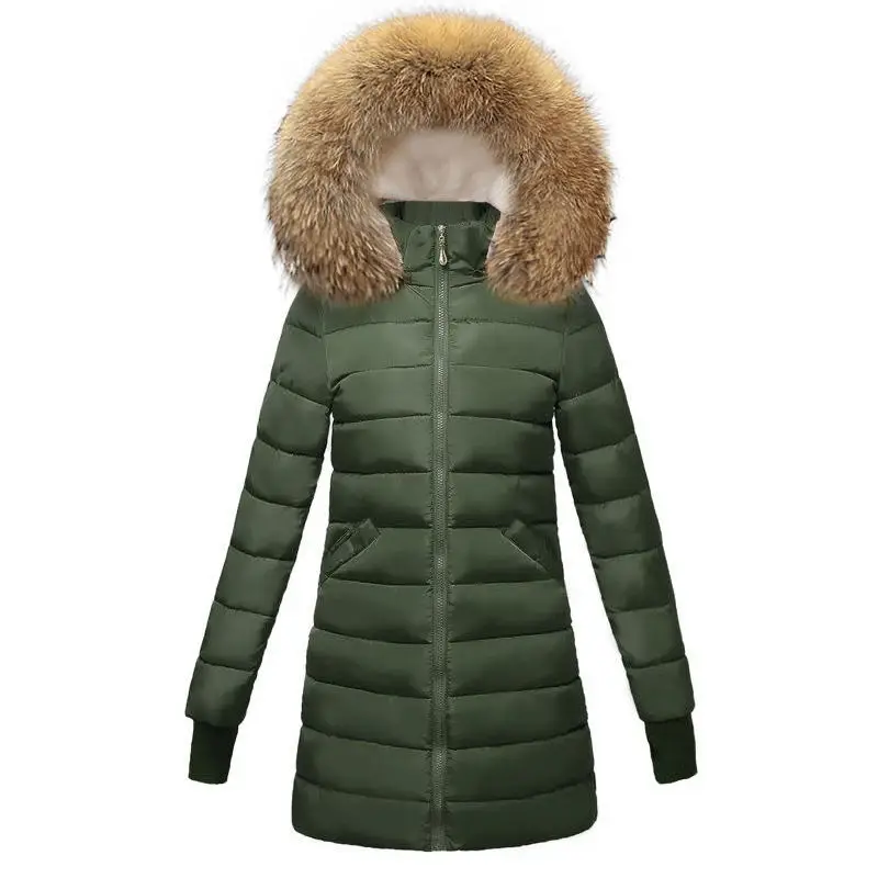 Fourrure Chaud noir Réel Beige Femmes De Longue Veste bourgogne Green D'hiver Nouveau Parka Manteau Cm Survêtement Mode Col 2018 18 Doudoune Femme army a4qIgI