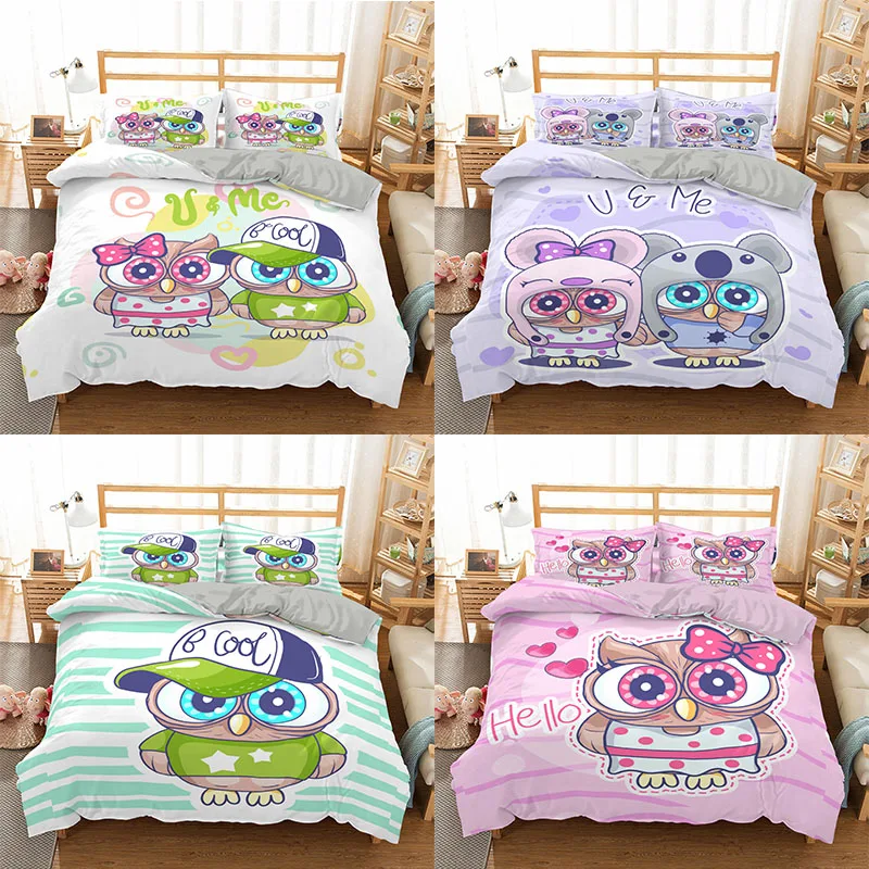 Zeimon 3d Bedding Set Cartoon Owl Print Duvet Cover Sets Animal
