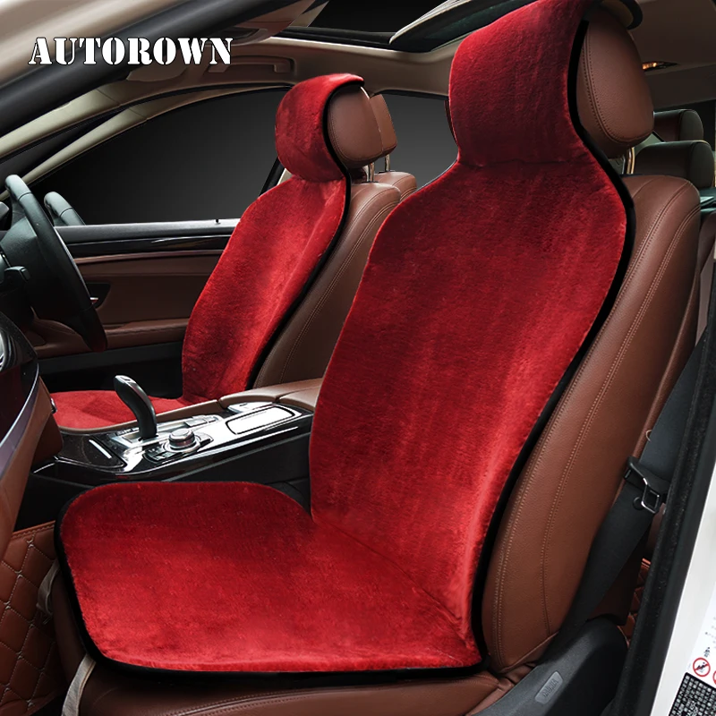 Autorown 1pc Front Car Seat Cover Faux Fur Cushion Artificial Sheepskin Universal Size Interior