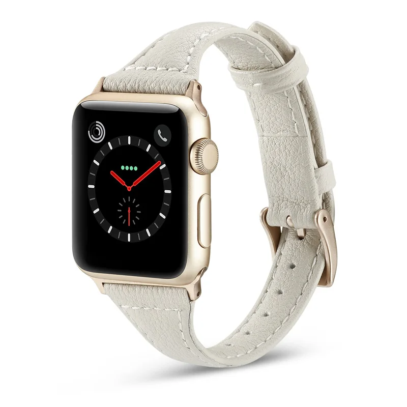 Rice white Ремешок из натуральной кожи для apple watch band series 5 4 3 2 1 браслеты для ремешки для часов iwatch 44 мм 40 мм 38 мм 42 мм аксессуары - Цвет ремешка: Rice white