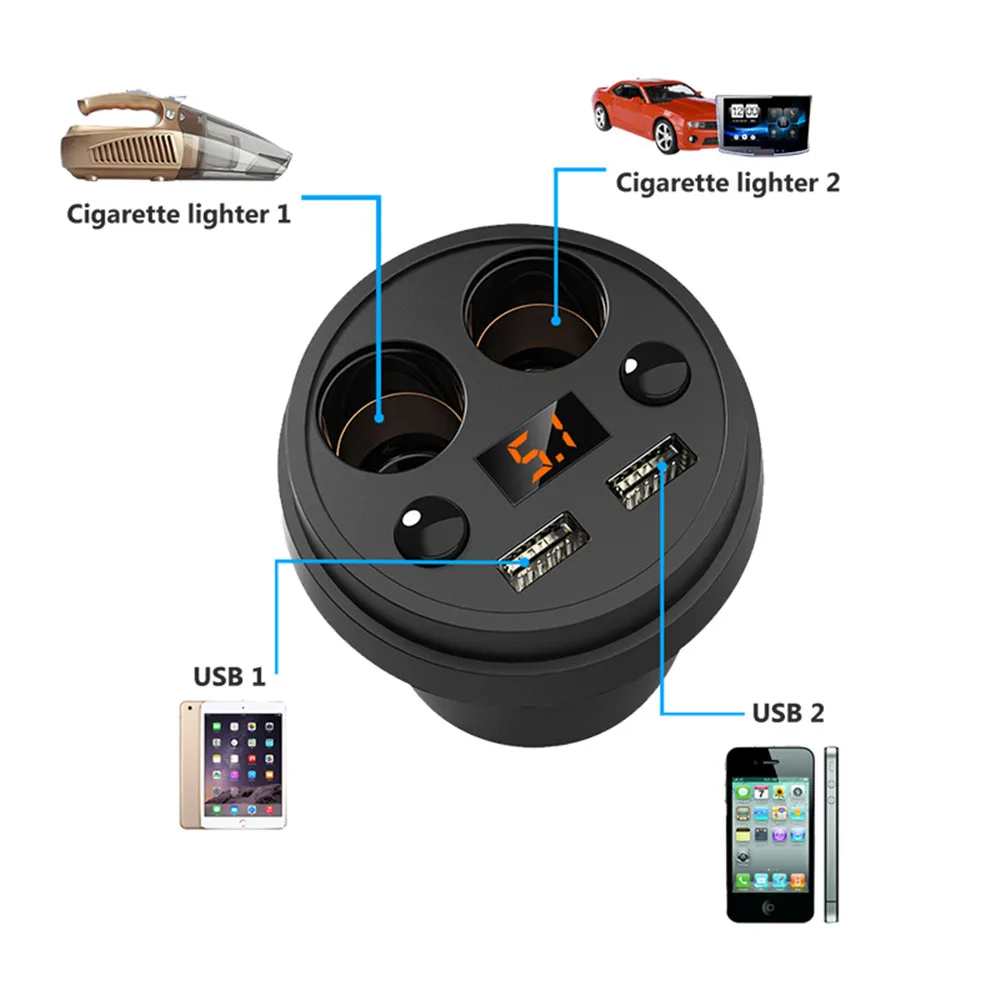 Car Charger 2 USB DC/5V 3.1A Cup Power Socket Adapter Cigarette Lighter Splitter Mobile Phone Chargers With Voltage LED Display