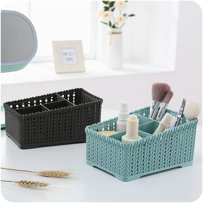 

Makeup Storage Basket Cosmetics Listips Storage Organizer Container Box Imitation Rattan Desktop Office Organizer Holder Boxes