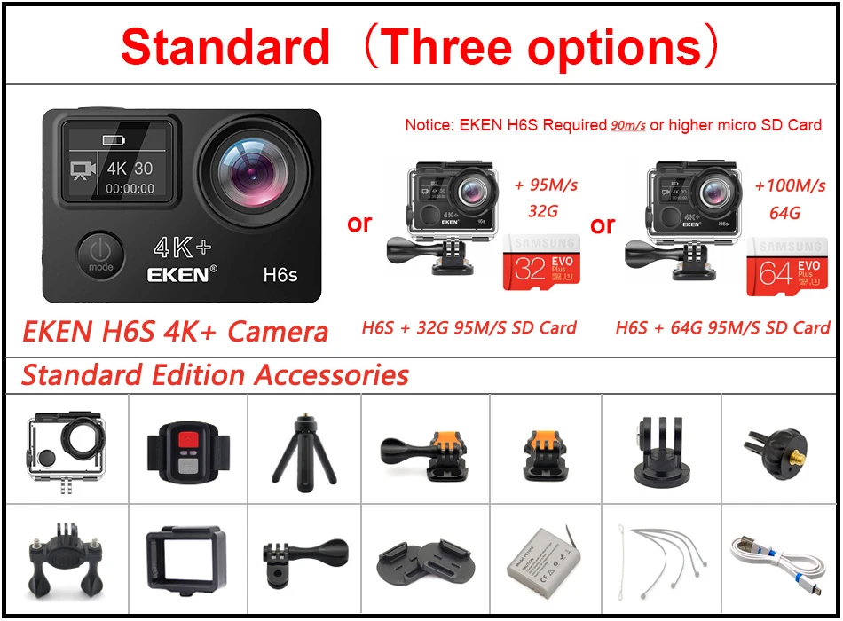 eken H6S 4 К+ Экшн-камера Ultra HD встроенный Ambarella A12 Чипсет 4K@ 30fps 1080p@ 60fps EIS Водонепроницаемая Камера