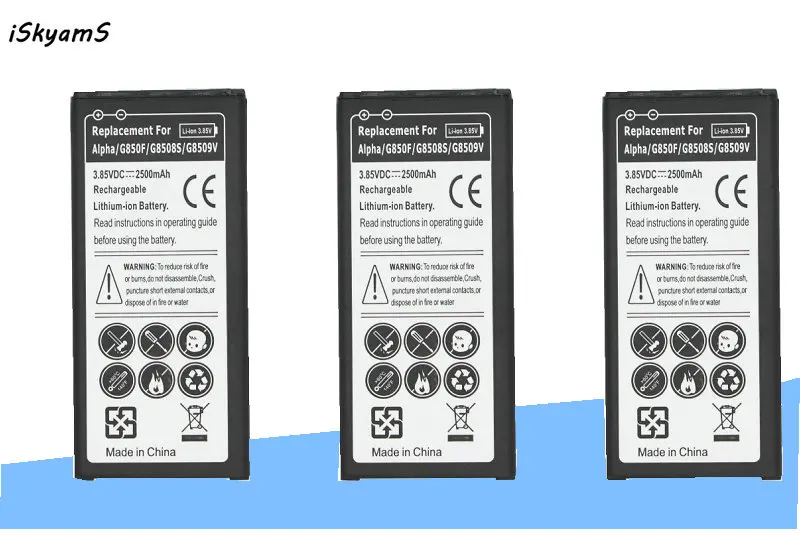 ISkyamS 3x2500 мА/ч EB-BG850BBC запасная батарея для Samsung Galaxy Alpha G850 G8508 G8508S G8509v G850F G850T |