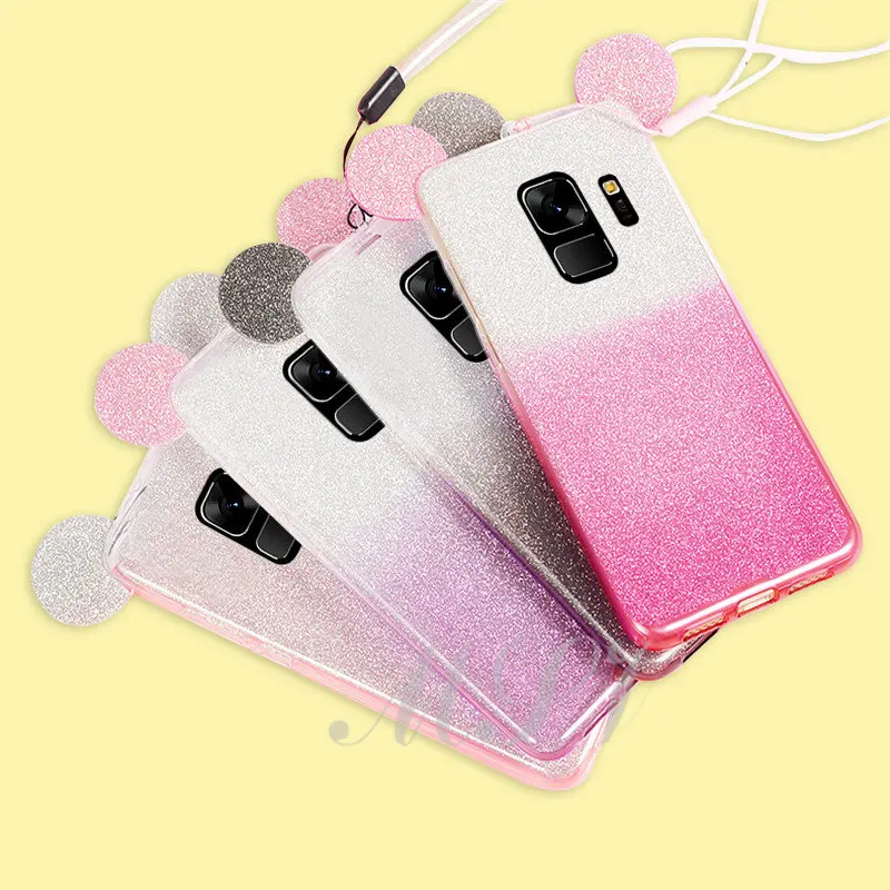 

Gradient Minnie Mickey Mouse Ears Case For Samsung Galaxy S9 S7 S6 Edge S8 Plus S5 J3 J5 A5 A3 A7 J7 2017 2016 Glitte TPU Case