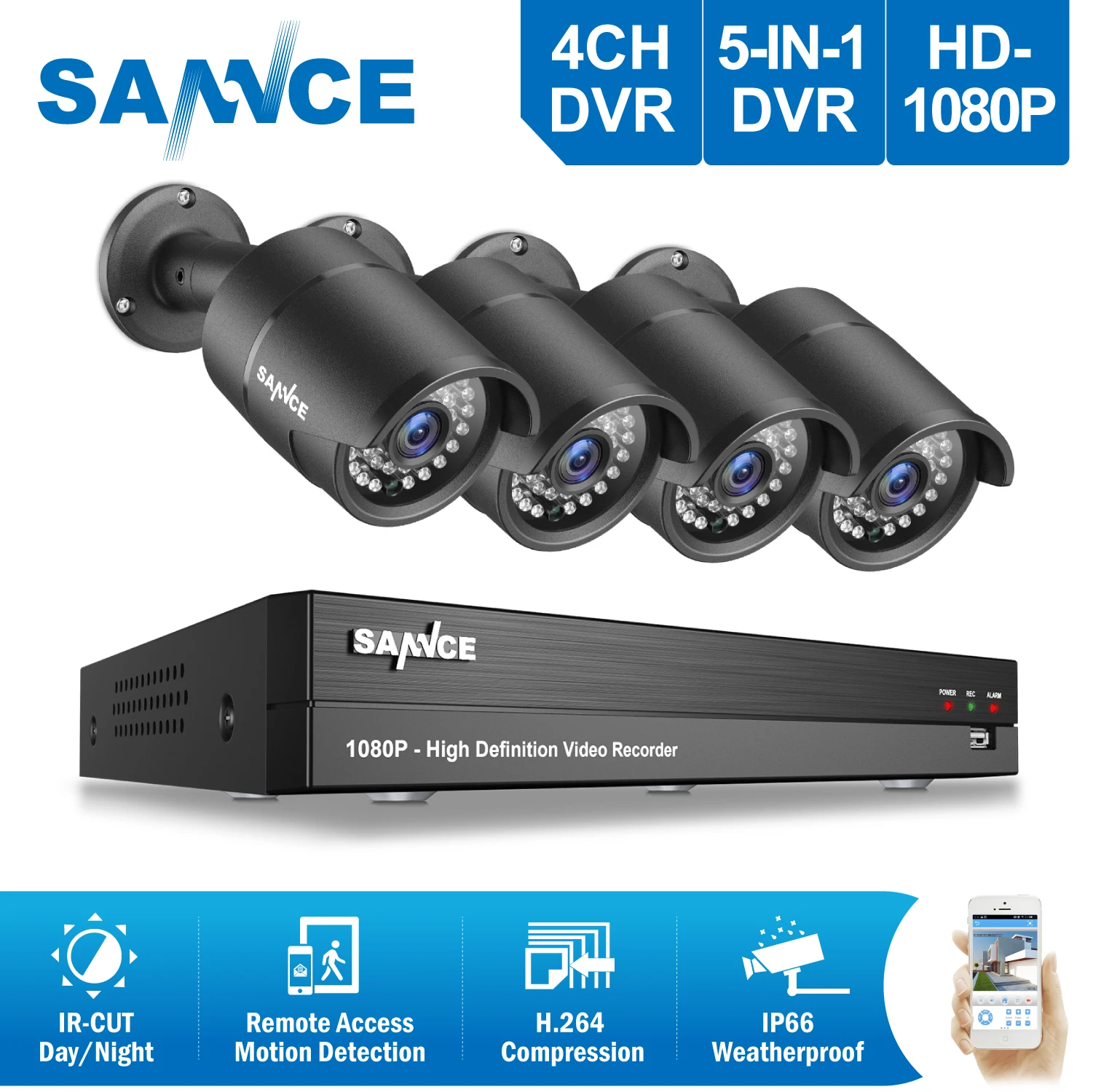 

SANNCE 4CH DVR Security CCTV System 4 pcs 1080P Cameras 2.0MP IR Day/Night Kit 4 Channel Video Surveillance Kits Seguridad Home