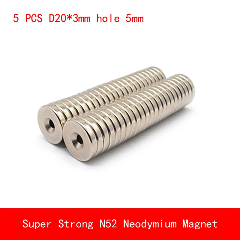 

Hot Sale 5pcs 20 x 3mm Hole 5mm N52 Super Strong Permanet Round Neodymium Countersunk Ring Magnet Rare Earth Magnets
