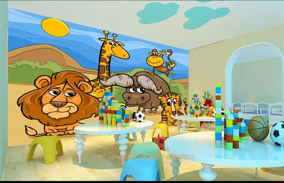 Kustom 3d foto wallpaper kamar anak mural Kartun hewan ...