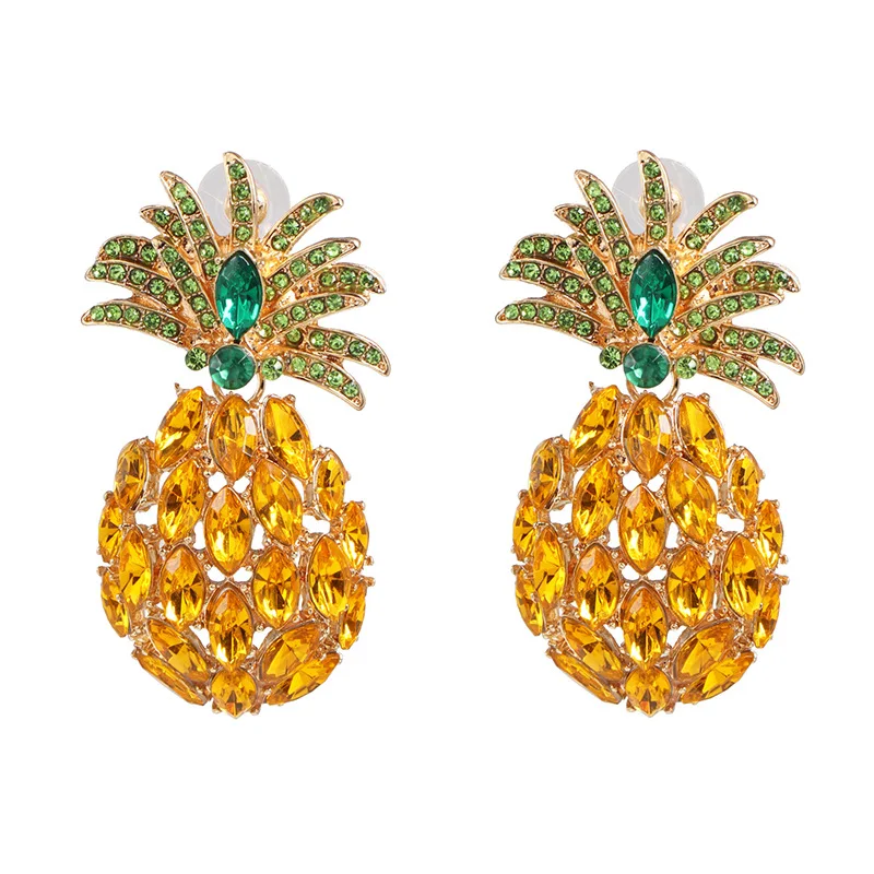 

2019 New 1 Pair ZA Pineapple Crystal Drop Dangle Earrings for Women Boho Rhinestone Statement Fruit Earring Fashion Jewelry