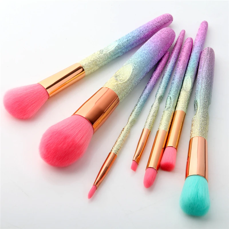 7pcs Professional Colorful Makeup Brush Set Foundation Powder Eyebrow Eyeshadow Brushes Rainbow ...