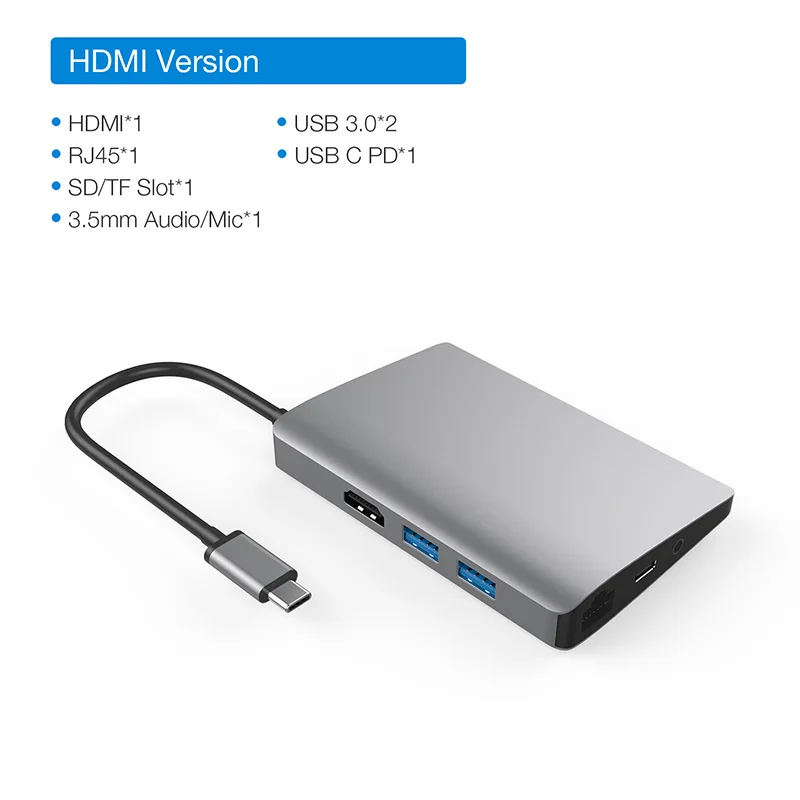 USB C type C док-станция для ноутбука Macbook USB C к HDMI Mini DP 4K RJ45 Ethernet USB 3,0 аудио 3,5 мм Тип C зарядная док-станция - Цвет: Серебристый