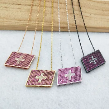 

5 Pieces Micro Pave Crystal Cubic Zirconia Pendants handcrafted Charms Jewelry Finding,Switzerland flag Necklace for women NK328