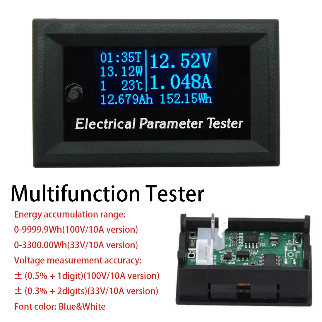 7in1 Multifunctional Battery capacity tester DC 100v 33v 10A Voltmeter Ammeter Power Meter Thermometer Timer energy meter