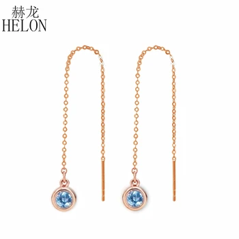 

HELON Round Cut 3mm Solid 18K (750) Rose Gold Genuine sky blue topaz Engagement Earrings for Women Wedding Birthday Fine Jewelry