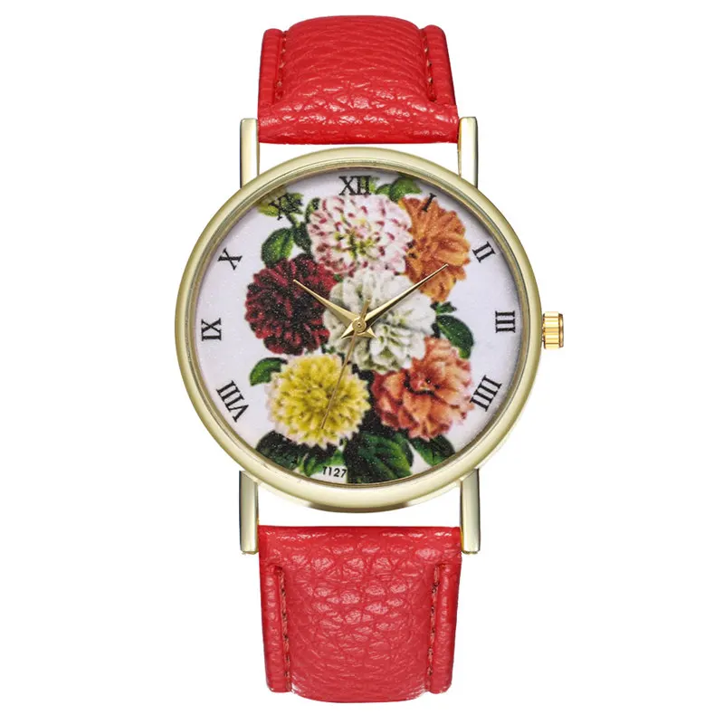FUNIQUE Women Flower Quartz Watches Girls Casual Leather Digital Couple Watch Wrist Watche