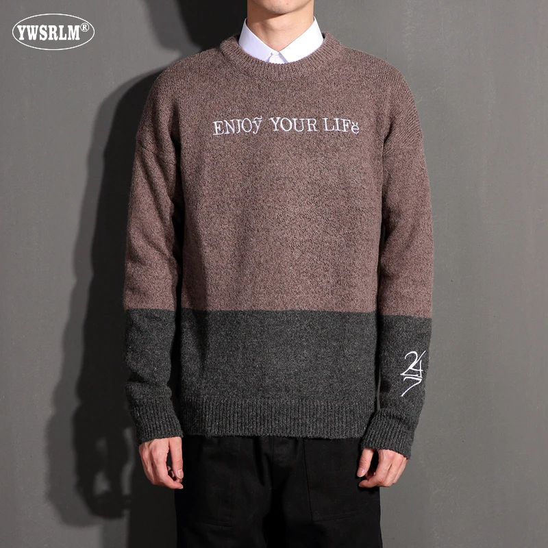 YWSRLM sweater men pullover O neck letter embroidery