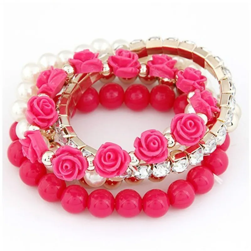 

Wristband Charms Beads Multi-layer Rose Rhinestone Alloy Resin Bracelet Personalized Jewelry 7 Colors Bracelets & Bangles Women