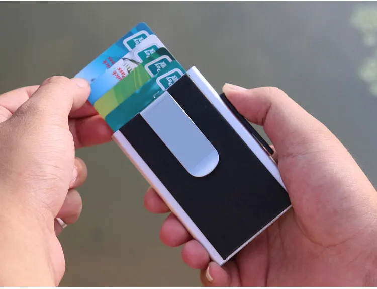 Автоматически извлекать кредитный однотонный Футляр для карт цветной металлический банк Кредитная карта пакет визитница чехол картридж