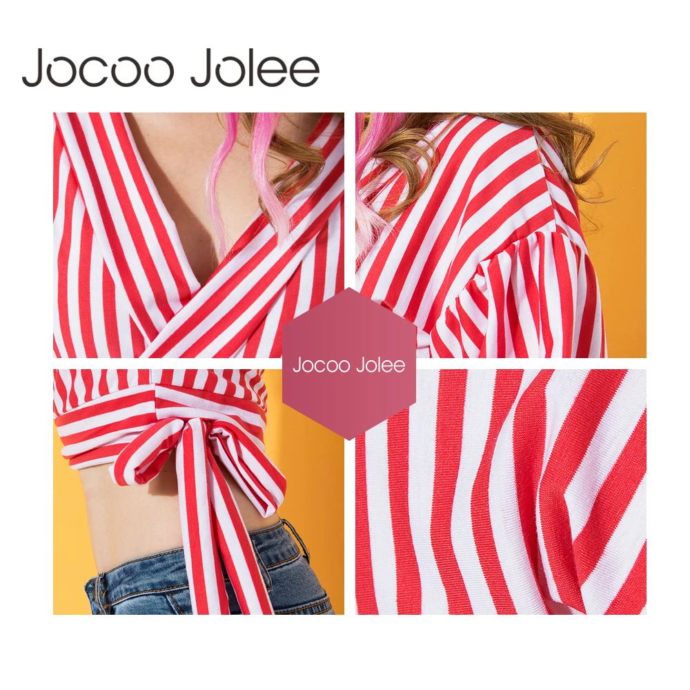 Женская Повседневная полосатая блузка Jocoo Jolee сексуальная короткая с длинным