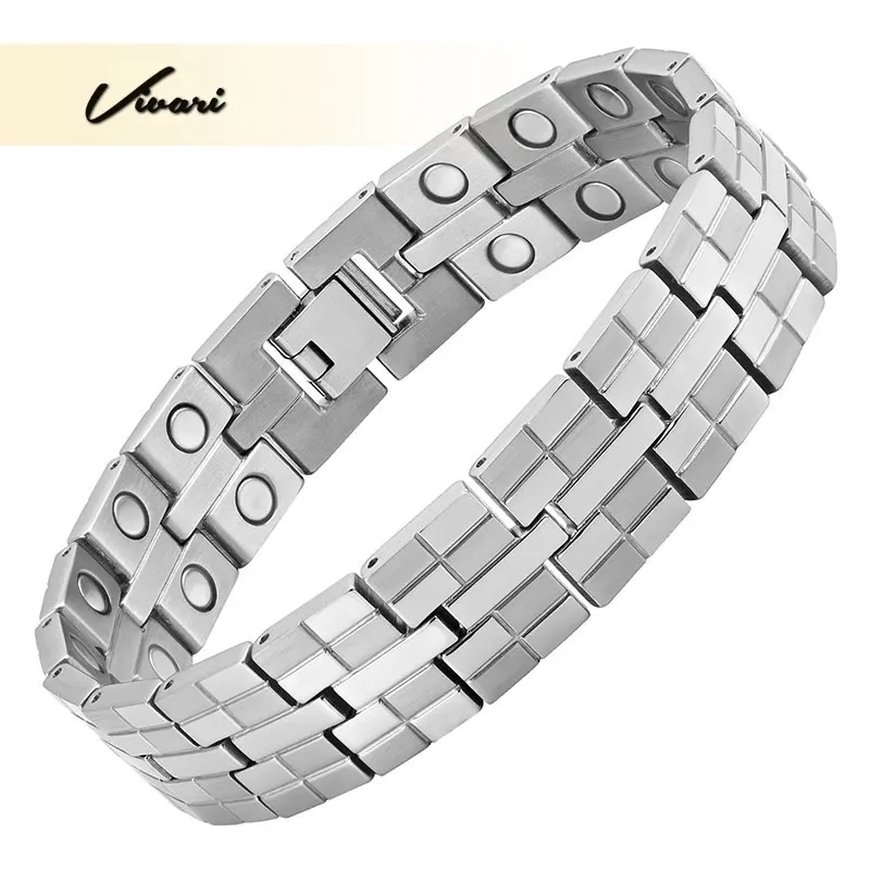 

Healing Vivari Men's Tianium Therapy Magnetic Bracelets Bangles Chain 4 Elements Health Care Bracelet Silver Color Pulseras Homb
