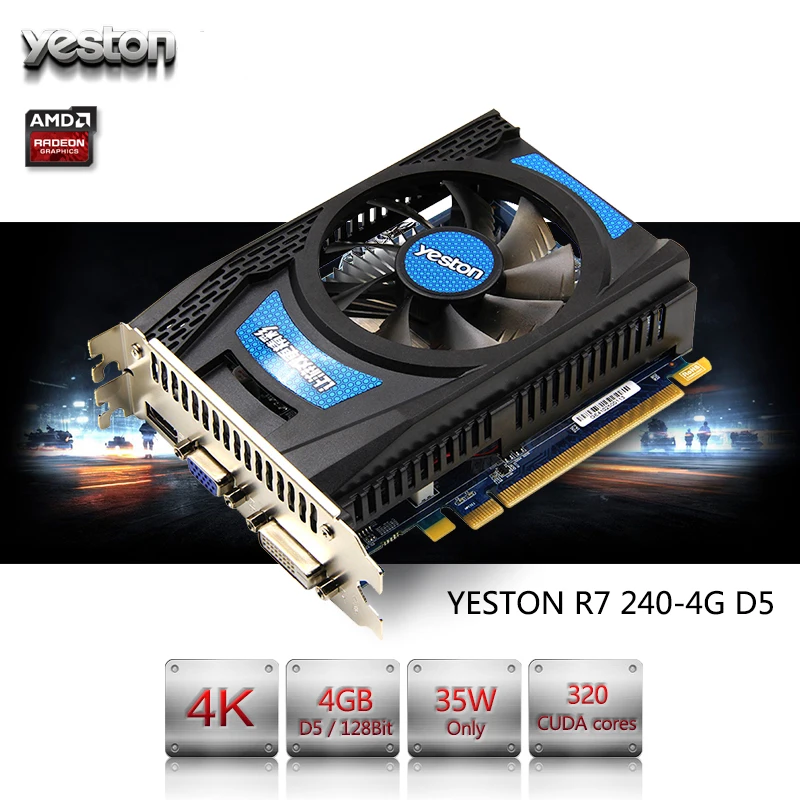 Yeston ATI Radeon R7 240 GPU 4GB GDDR5 128bit Gaming Desktop computer PC Video Graphics Cards support VGA/DVI/HDMI PCI-E X16 3.0