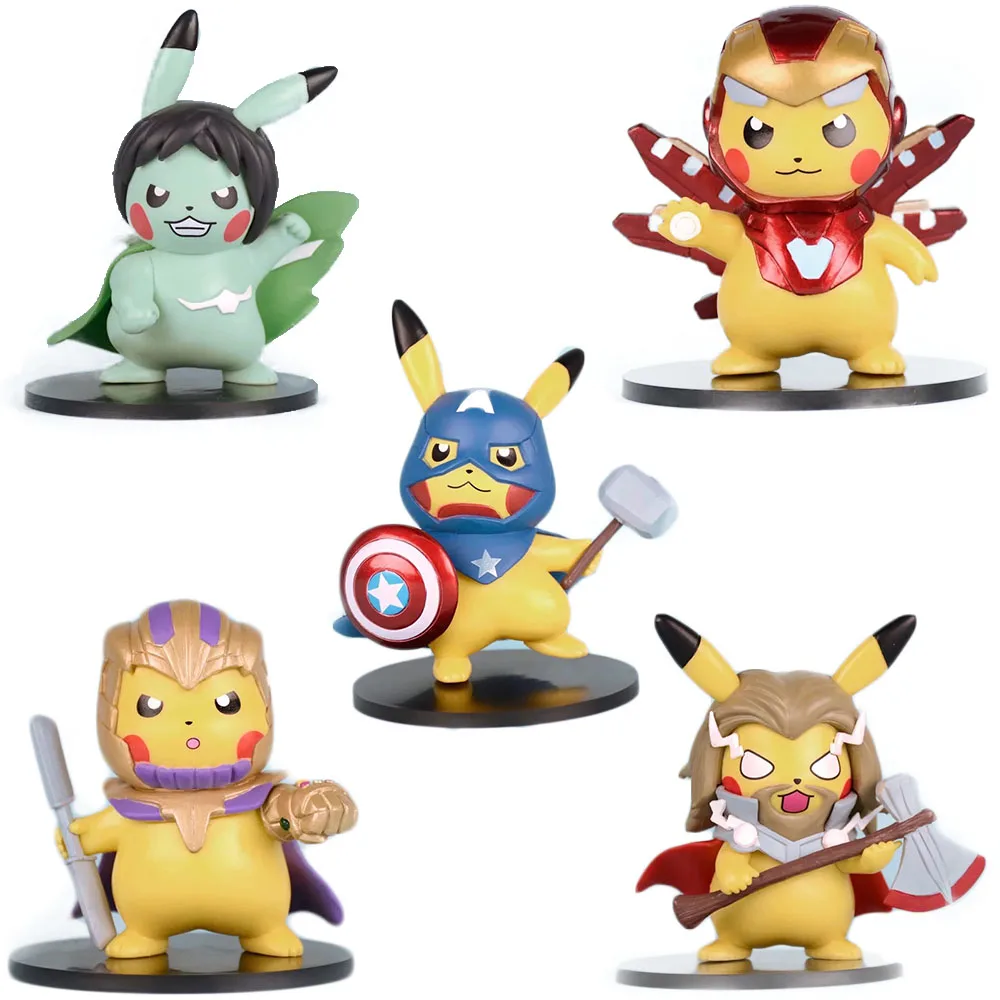 

Pika Cosplay Marvel Super Hero Thor Hulk Iron Man Captain America Thanos pokemones Action Figure Model Toys Gifts for Children