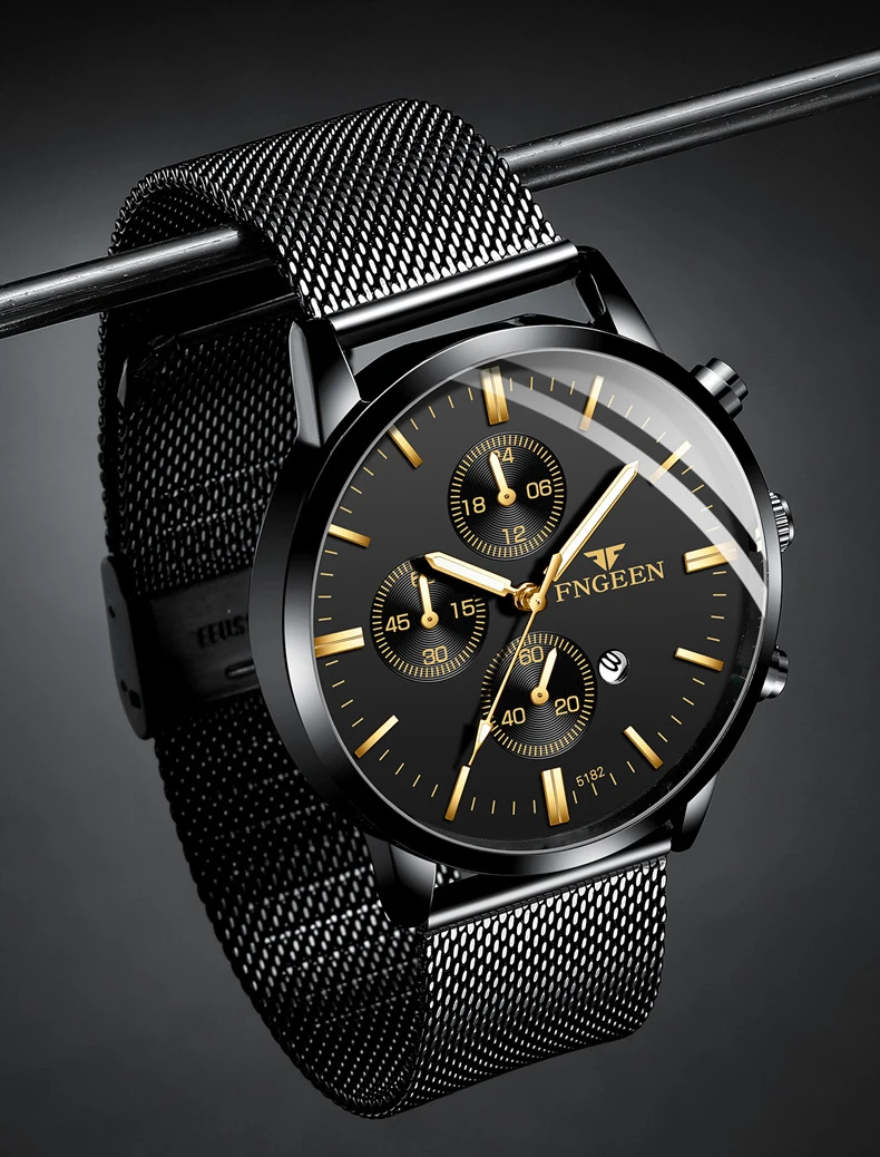 FNGEEN лучший бренд класса люкс Золотой водонепроницаемый Мужские Спортивные кварцевые деловые наручные часы для мужчин часы Relogio Masculino