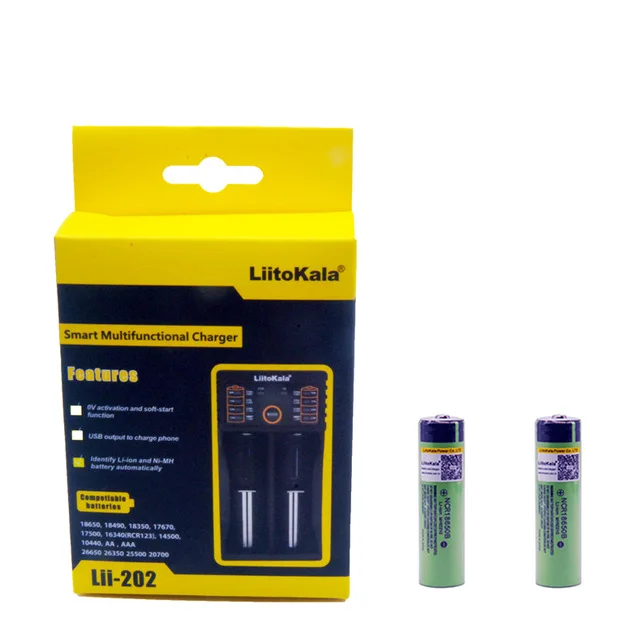 2pcs Liitokala 3.7V 3400mAh 18650 Li-ion Rechargeable Battery (NO PCB) + Lii-202 USB 26650 AAA AA Smart Charger | Электроника