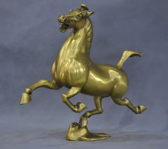 

11" China Folk Bronze Horse Stand Flying Swallow Statue Garden Decoration 100% real Brass Bronze