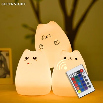 Cat LED Night Light Touch Sensor Remote Control Colorful USB Rechargeable Silicone Bedroom Bedside Lamp for Children Kids Baby night light newest style the totoro usb portable touch sensor led baby nightlight bedside lamp touch sensor night lamp for kids