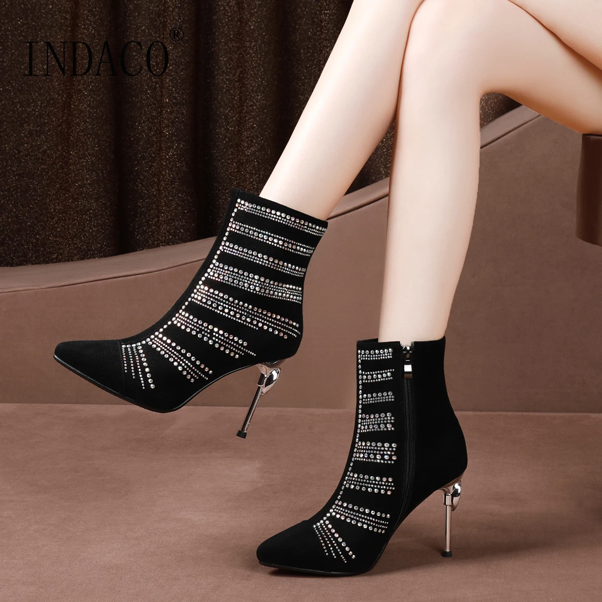 

Boots Women 2018 New Winter Boots Women Fashion Rhinestone Ankle Boots for Women Botas Mujer 8.5cm